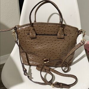 Dooney & Bourke Taupe Ostrich-Texture Satchel with Gold Hardware